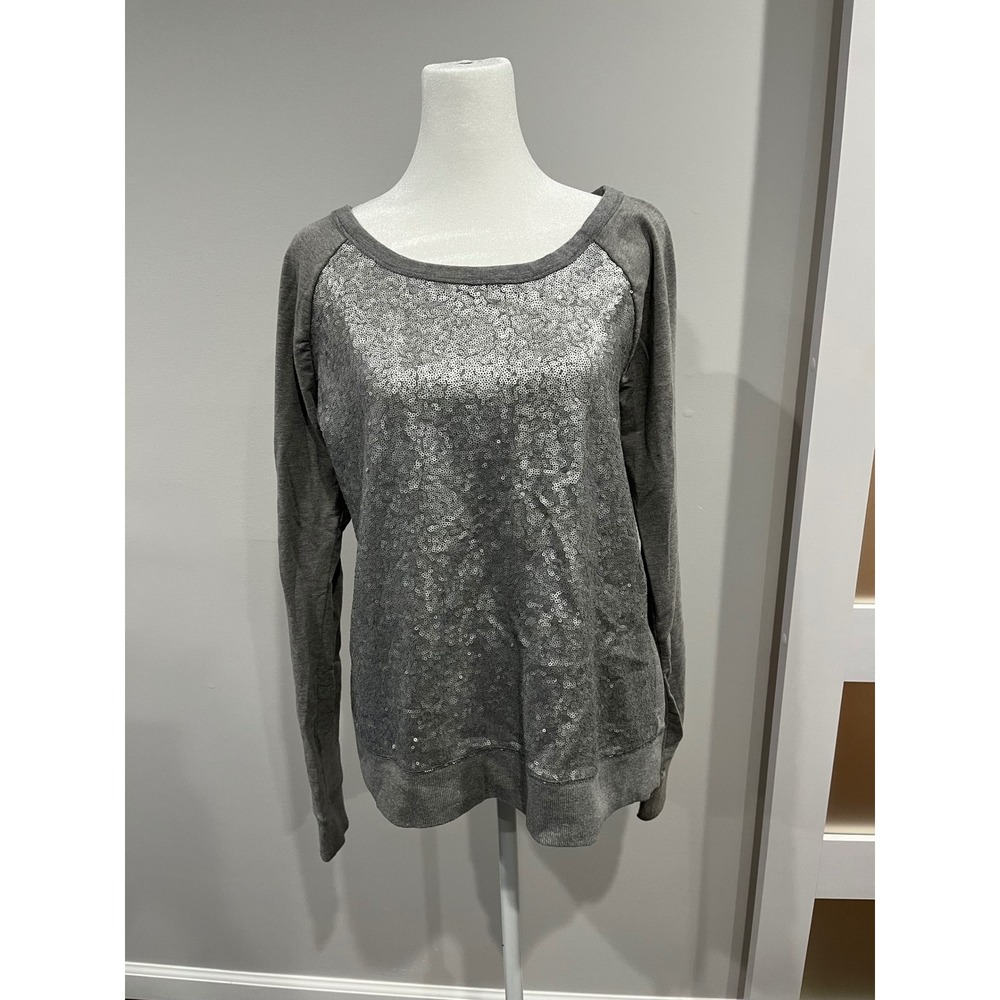 Banana‎ Republic Gray Sequin Front Long Sleeve Sweatshirt Women's Size L Stretch